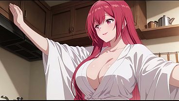 Anak Tiri Pulang Cepat, Lihat Istri Bapak Masak Pakai Jubah Mungil. Kureha Enomoto Cosplay Mesum (buatan Ai)